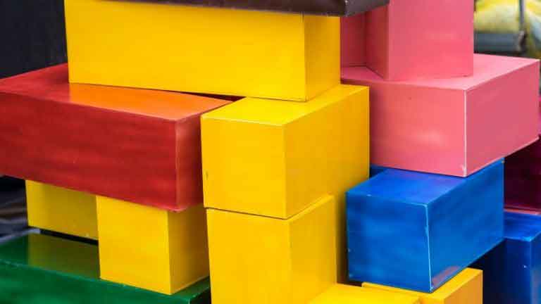 color painted styrofoam blocks art