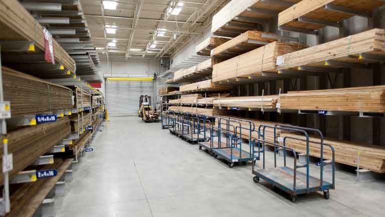 lumber stored on the rack for future use